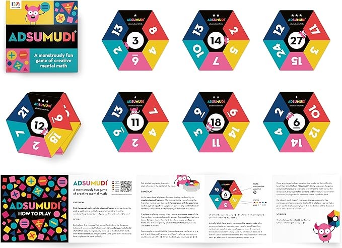 Adsumudi Math Game - The Monstrously Fun, Smart Game for Kids to Practice Multiplication, Division, Addition and Subtraction - Great for Kids Ages 8-12