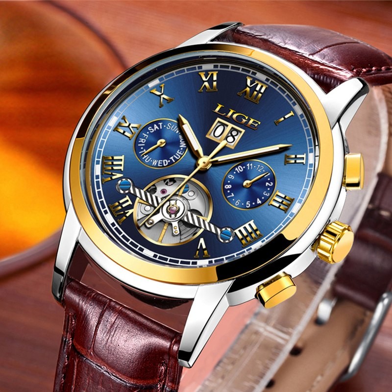 Men's Watch FNGEEN Fashion Luxury Quartz Watch, Men's Sports Waterproof Watch (Brown)