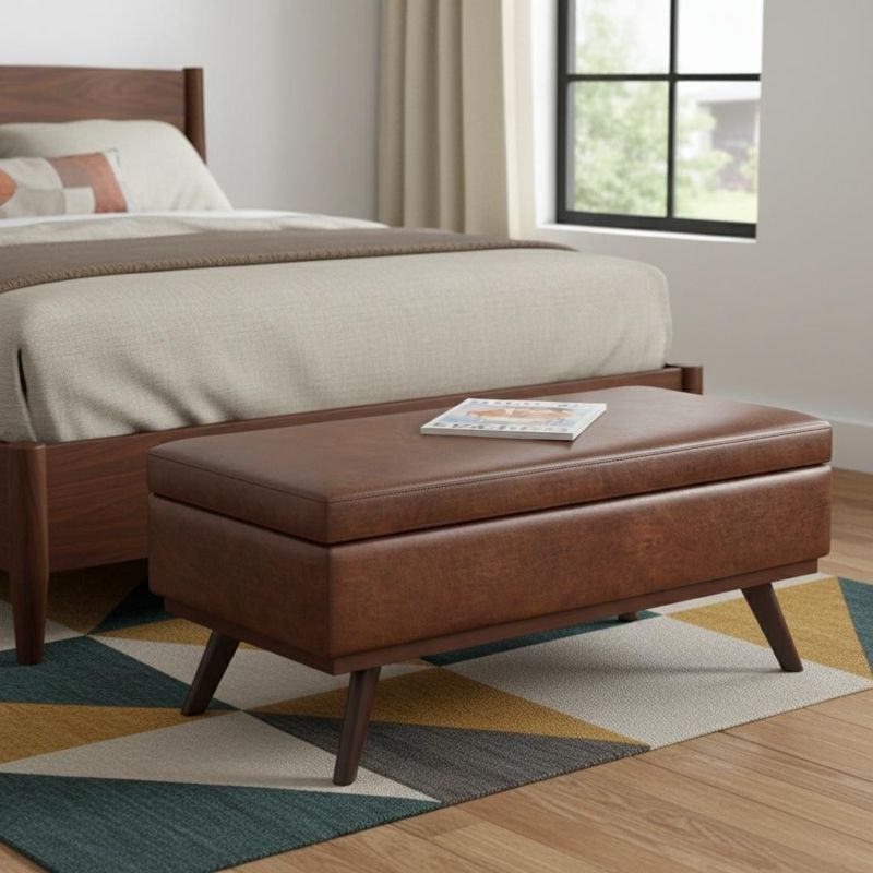 Storage Ottoman - Leather - Brown