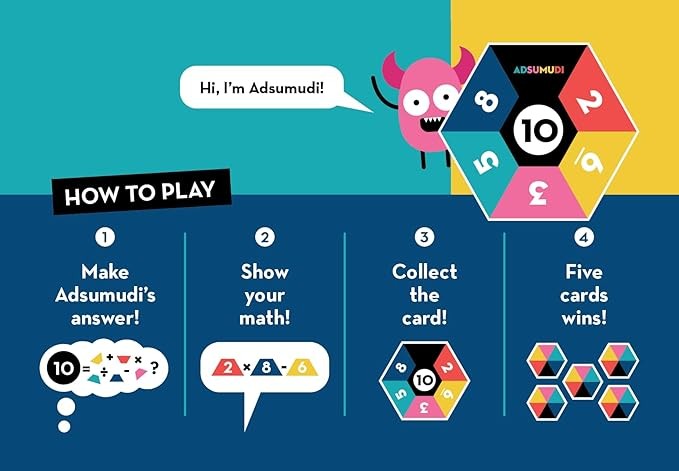 Adsumudi Math Game - The Monstrously Fun, Smart Game for Kids to Practice Multiplication, Division, Addition and Subtraction - Great for Kids Ages 8-12