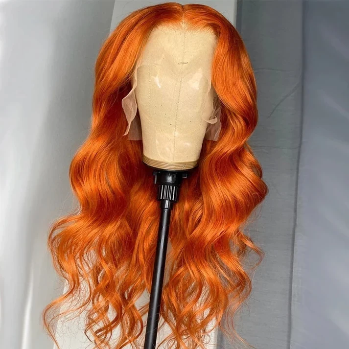 Brazilian Body Wave Ginger Orange 13x6 Transparent Lace Front Human Hair Wigs