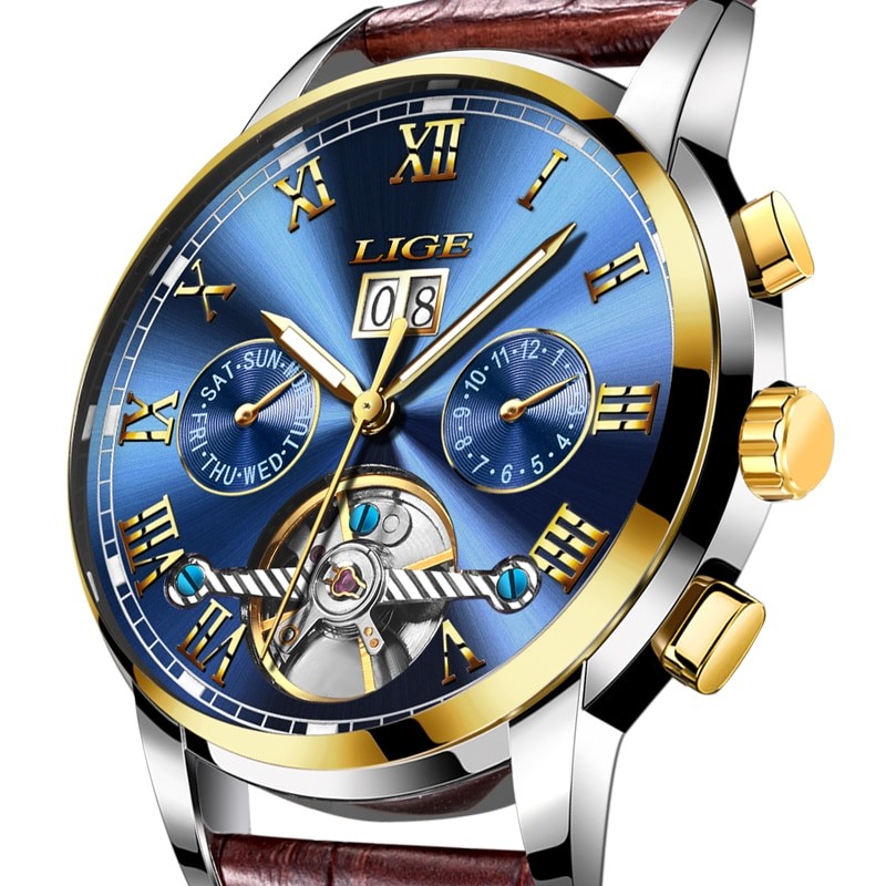 Men's Watch FNGEEN Fashion Luxury Quartz Watch, Men's Sports Waterproof Watch (Brown)