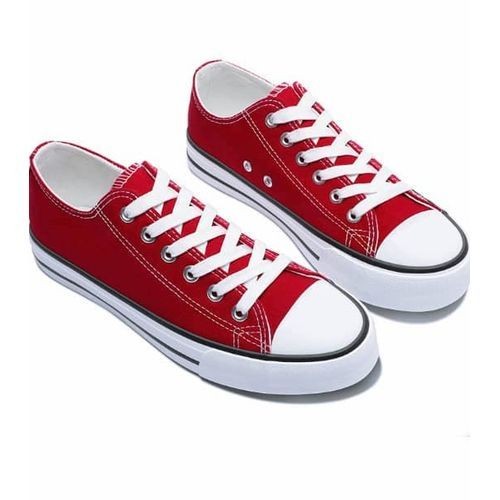 Red And White LaceUp Casual Unisex Canvas Sneakers