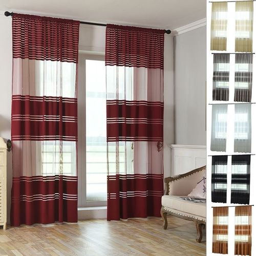 Living Room Bedroom Stripe Blackout Shade Tulle Voile-Black