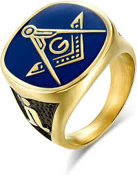 Masonic Brotherhood Illuminate Ring - Gold Blue Enamel