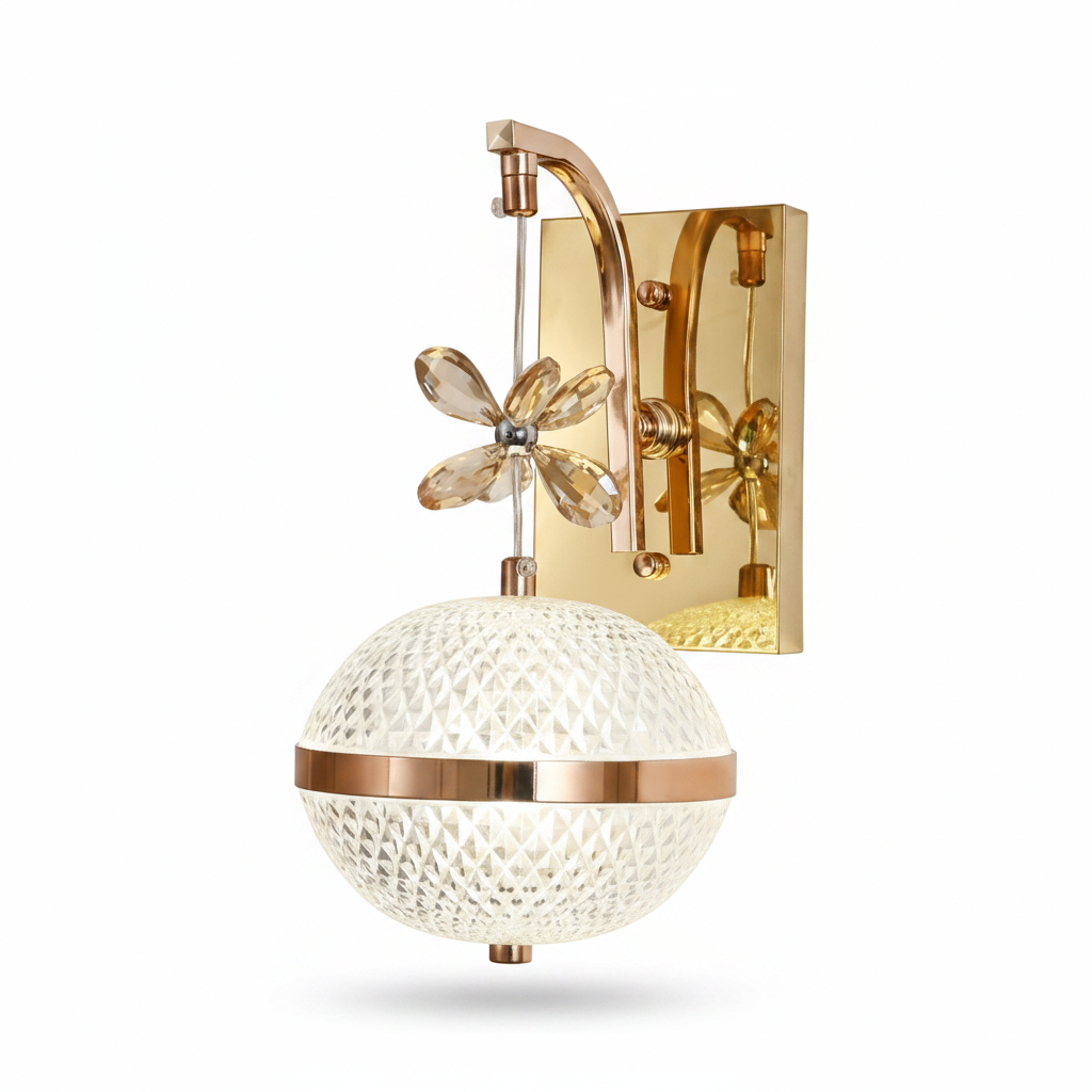 WL-0047 Luxury Gold Crystal Flower Wall Bracket Light