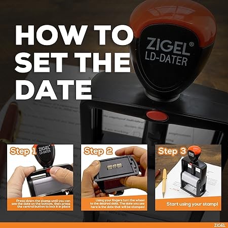 ZIGEL Heavy Duty Style Self Inking Date Stamp with Received - Style A - Red Ink