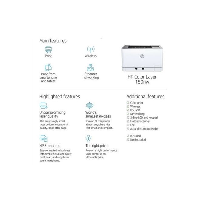 Hp Genuine Laser 150nw Printer, Print Only, Wifi + Free Paper Rim