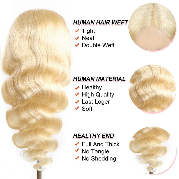 613 Blonde Malaysian Body Wave Virgin Human Hair, 13x4 HD Lace Front Wig, 210% Density