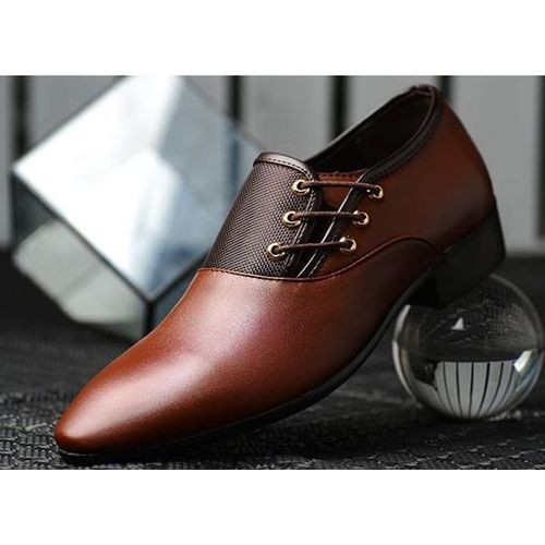 Men's Leather Shoes Casual Business Formal Shoes-Brown