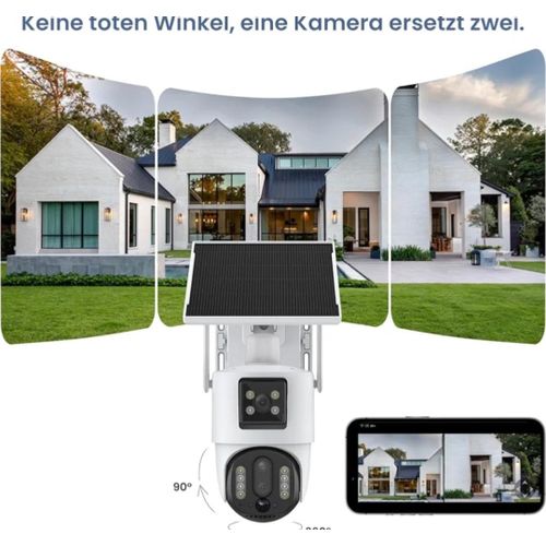 Dual-Lens Solar PTZ Security Camera 90° Wide Coverage
