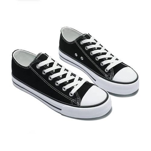 Black And White LaceUp Casual Unisex Canvas Sneakers