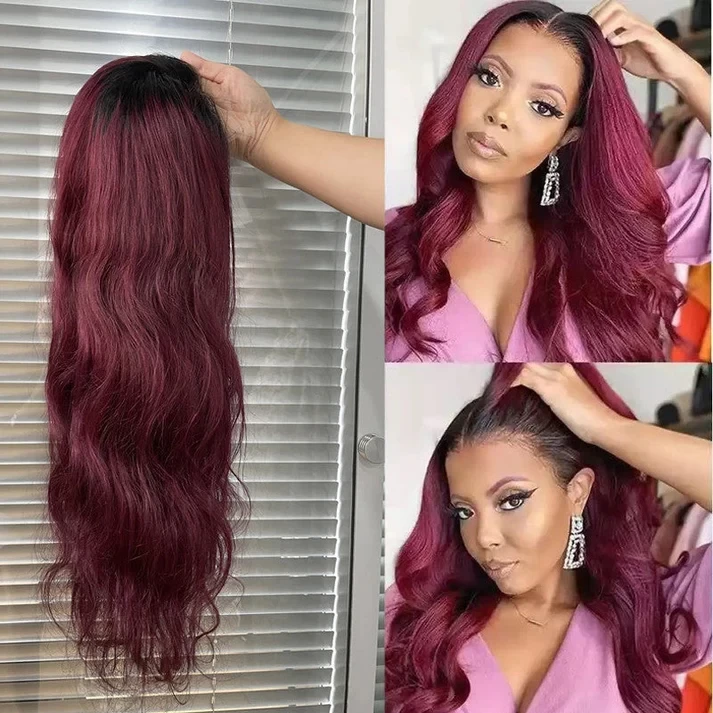 Brazilian Body Wave Human Hair Wig, 13x6 Frontal, Transparent Lace Front Wig, Color 99J