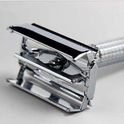 Safety Stainless Steel Clic Handle For Men Barber Straight Holder Men's Shaving Face -sliver