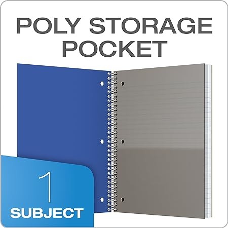 Oxford Spiral Notebooks, 1-Subject, Wide Ruled Paper, Durable Plastic Cover, 100 Sheets, Divider Pocket, 3 per Pack (10389)