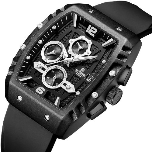 NAVIFORCE Square Chronograph Watch - Black Silicone Strap