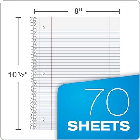 Oxford Spiral Notebook 6 Pack, 1 Subject, College Ruled Paper, 8 x 10-1/2 Inch, Color Assortment Design May Vary (65007)
