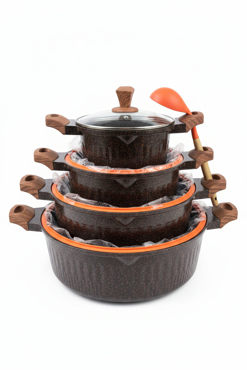 Donnor Granite Non-Stick Cookware Pot Set with Wooden Handles