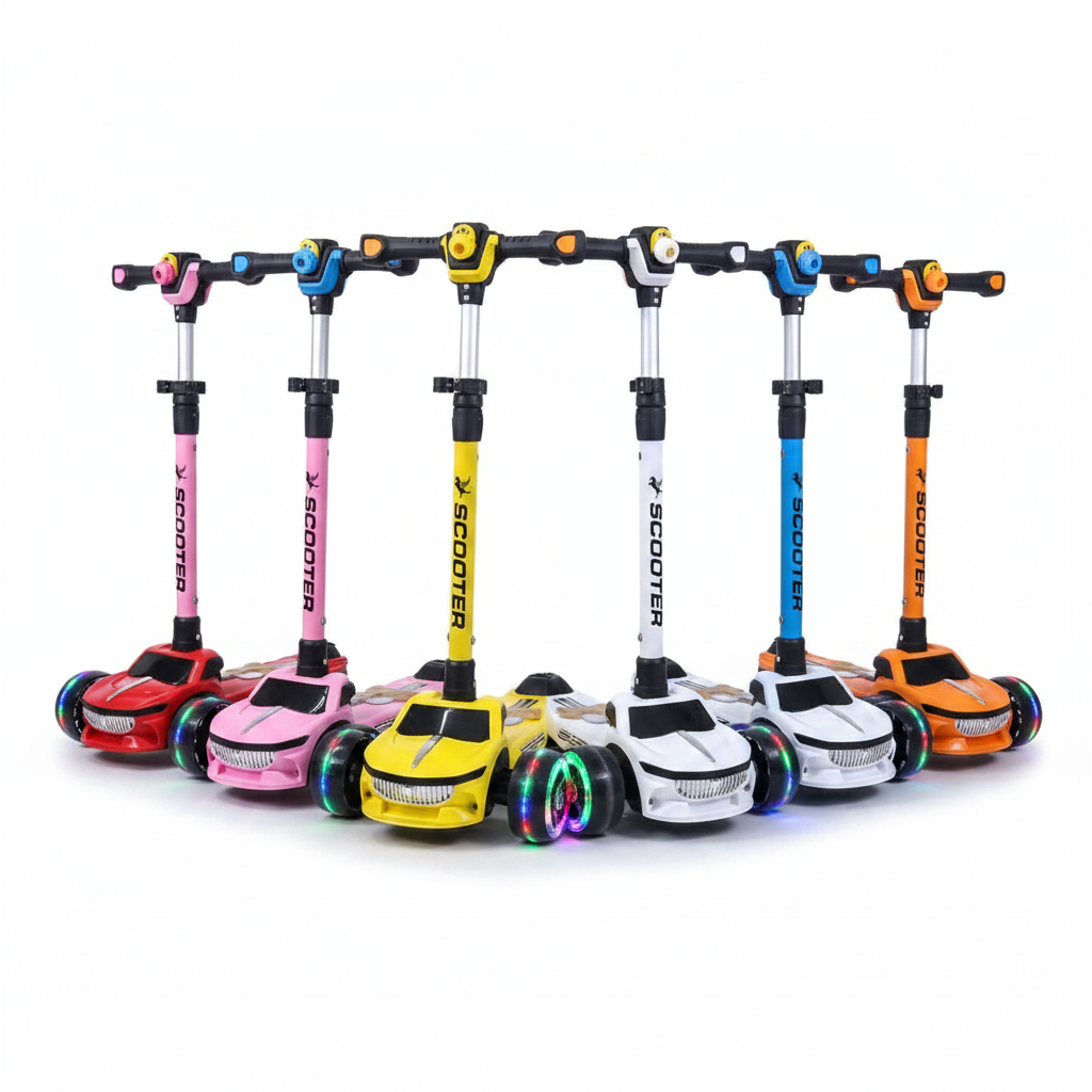 Kids Car-Shaped Scooter | LED Flash Wheels | Adjustable Height | Ages 2-8 Years