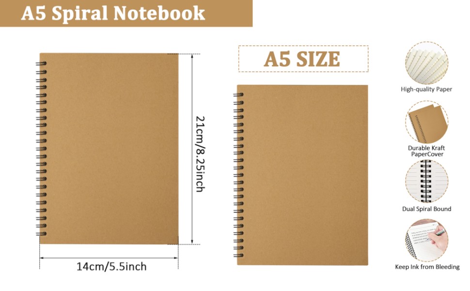 A5 Notebook - 100 Pages - Spiral - Ruled