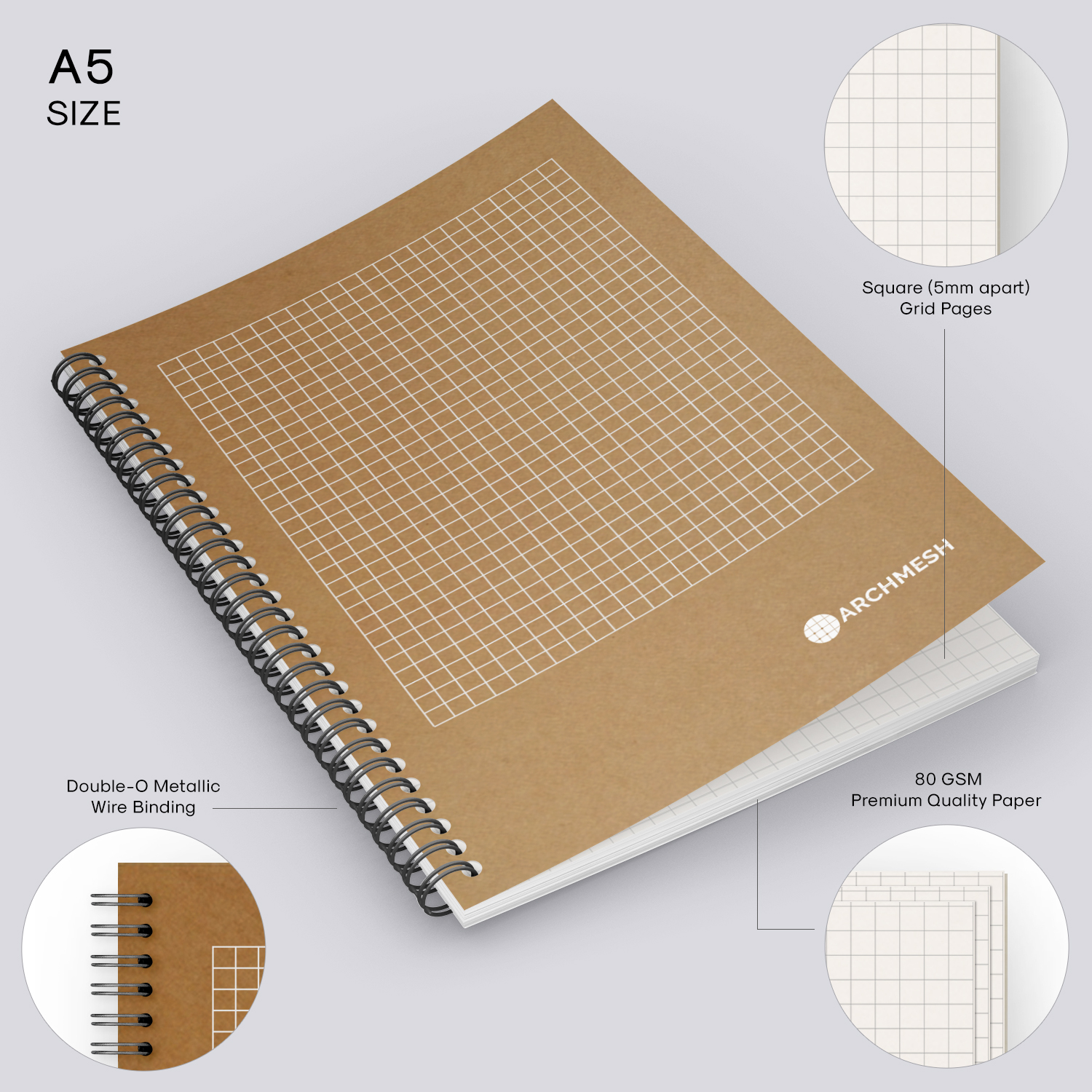 Square Grid Notebook - A5 - 100 Pages