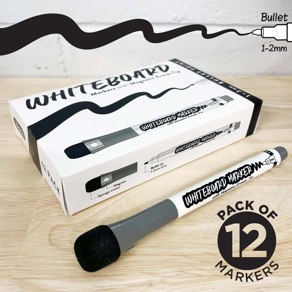 Whiteboard Marker - Black - 12 Pack