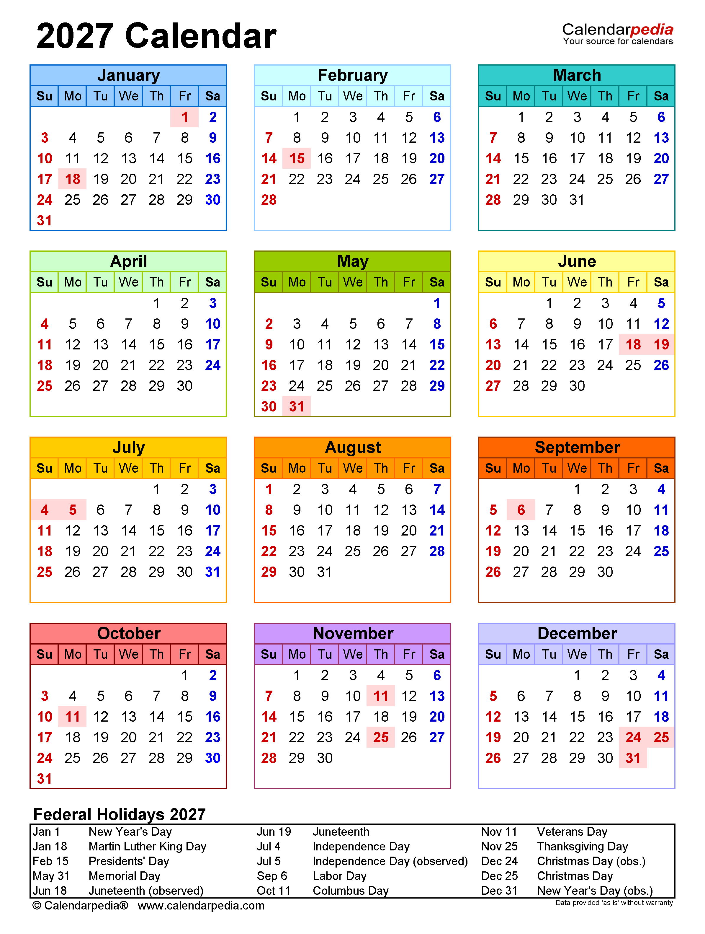 2027 Calendar