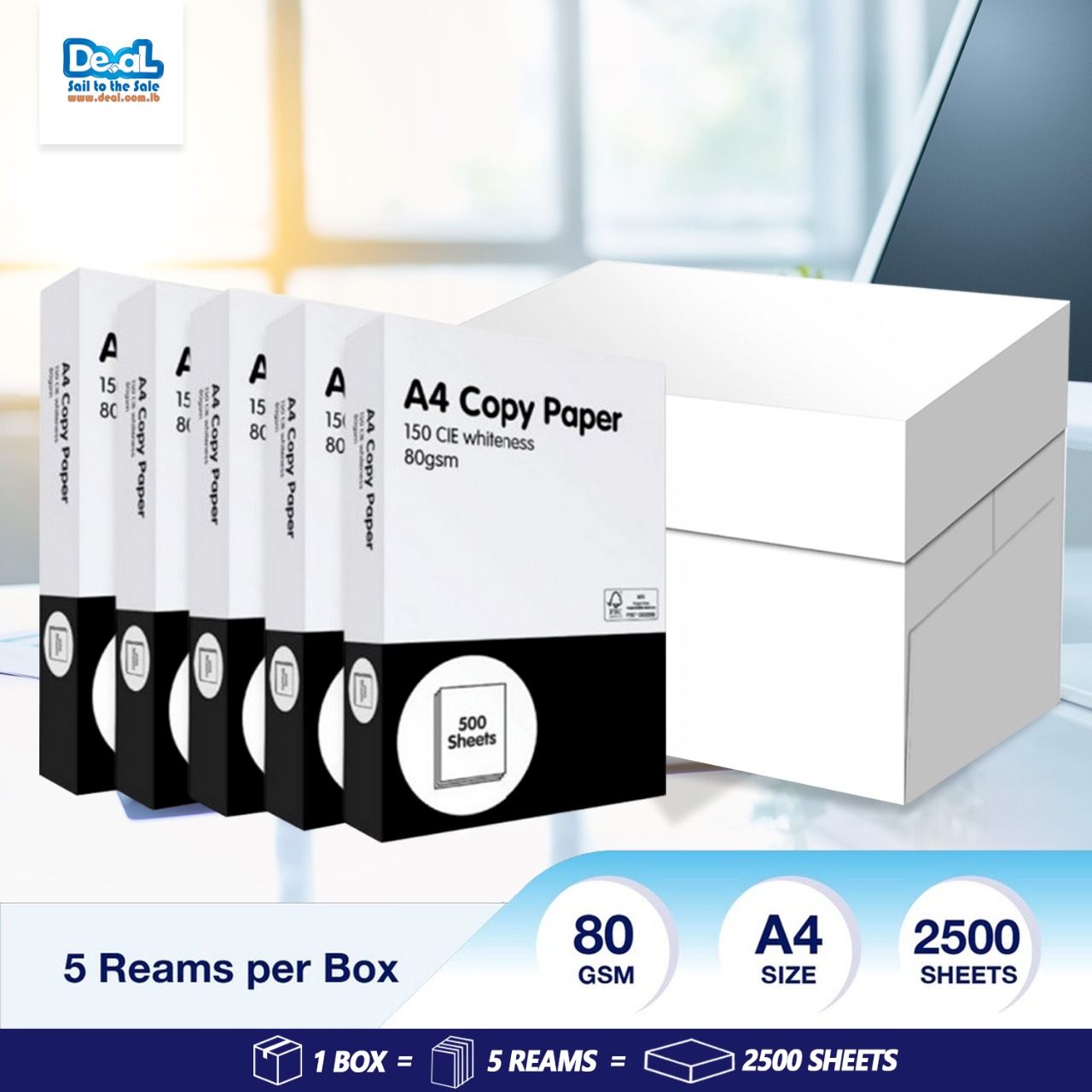 A4 Printing Paper - 80gsm - 5 Reams (2500 Sheets)