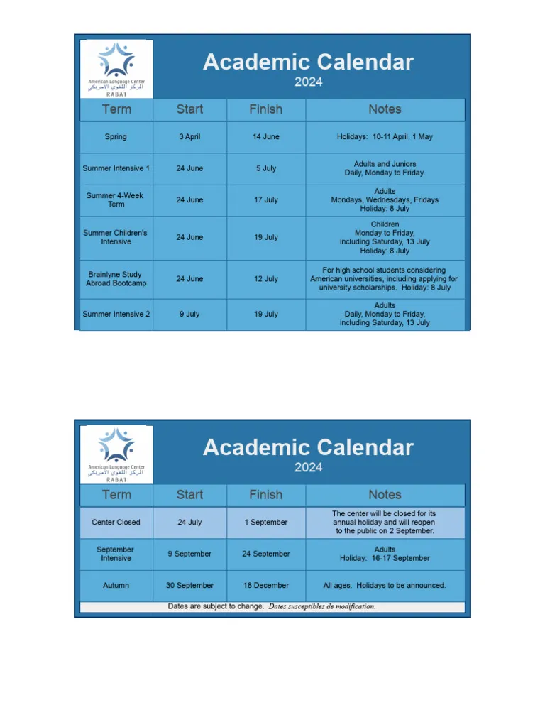 Academic Calendar
