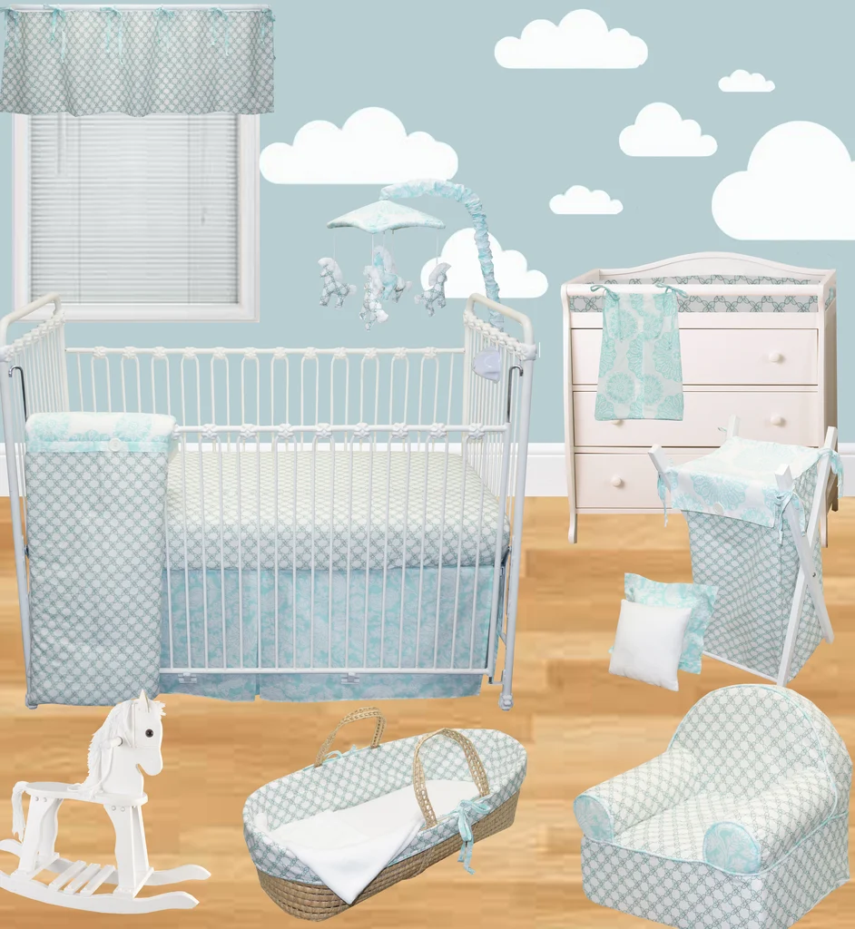 Baby Bedding Set - Crib - 7 Piece - Blue