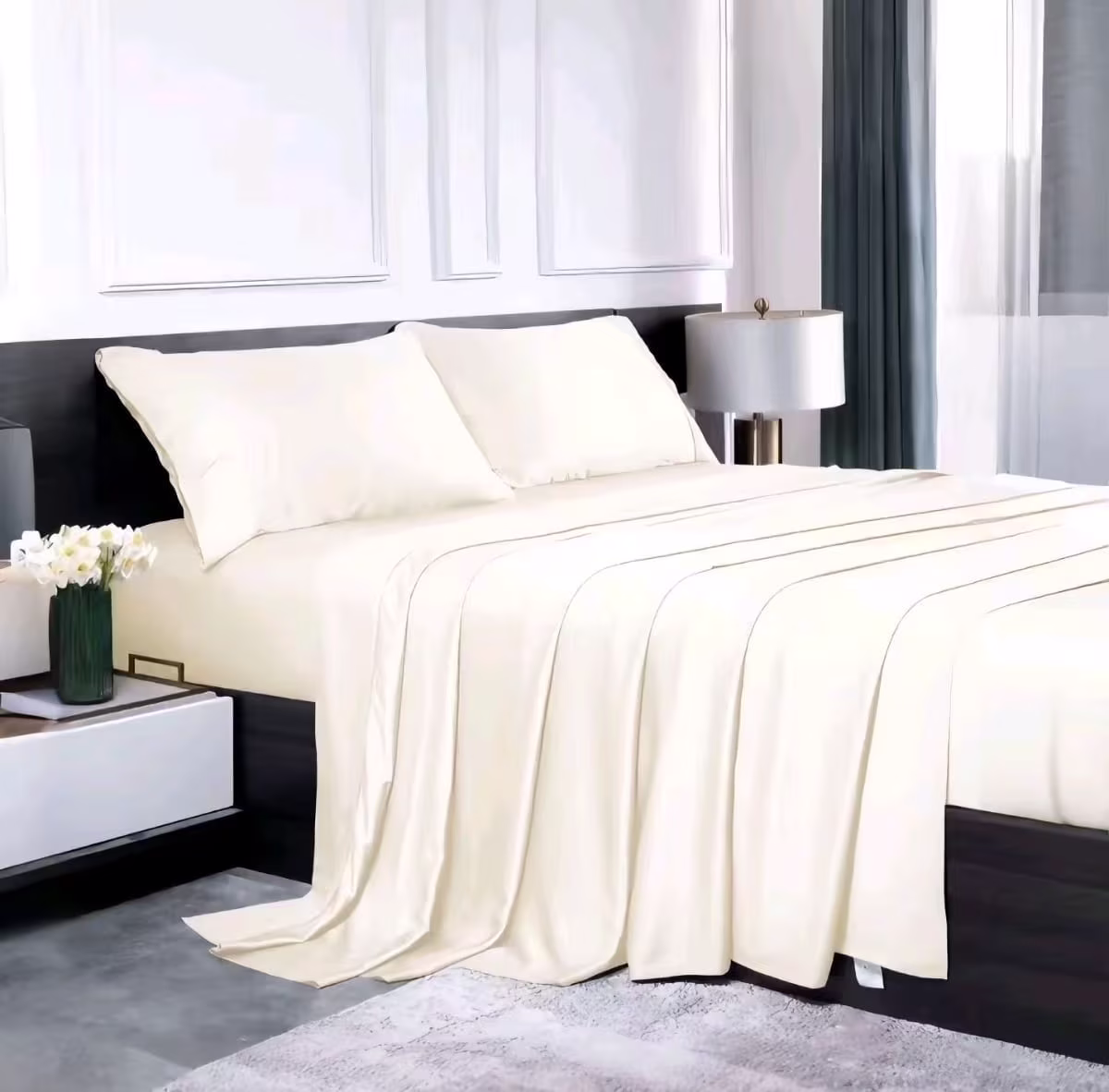 Bamboo Bed Sheet Set - Double - 4 Piece - White