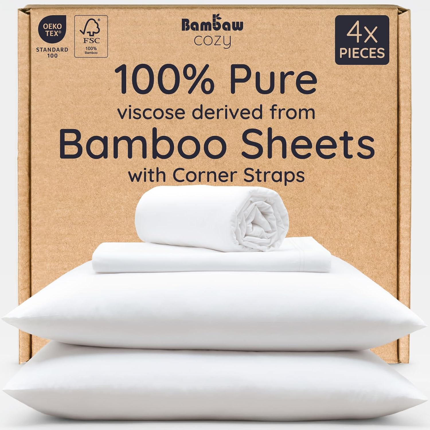 Bamboo Bed Sheet Set - King - 4 Piece - White