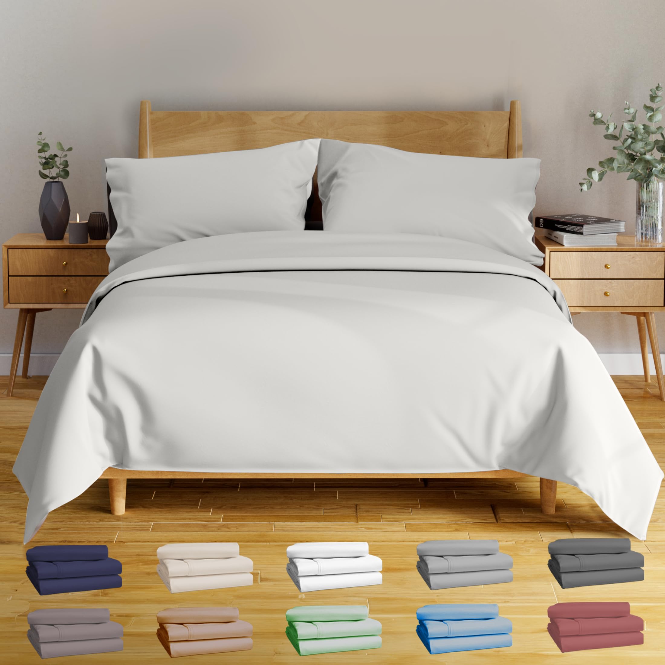 Bamboo Bed Sheet Set - Queen - 4 Piece - White