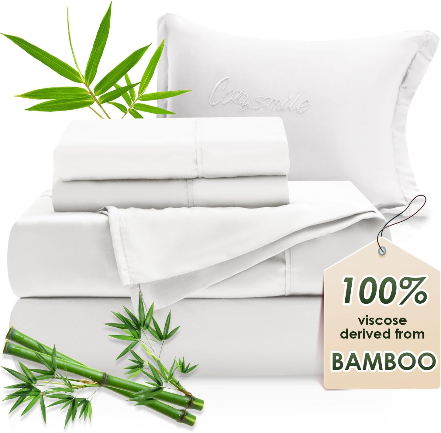 Bamboo Bed Sheet Set - Queen - 4 Piece - White
