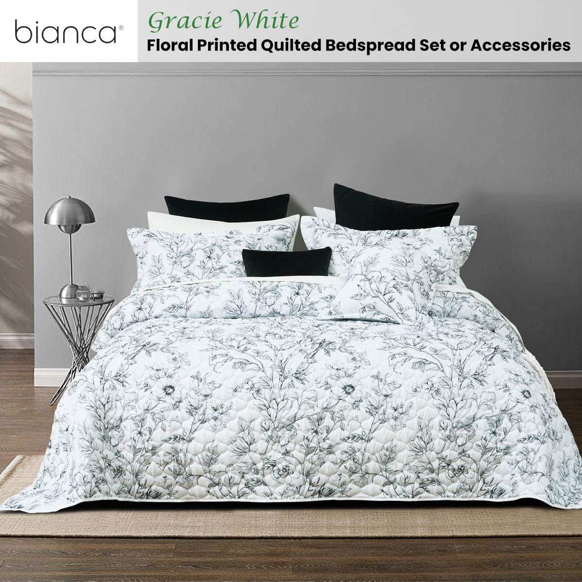Bedspread - Double - Floral - White