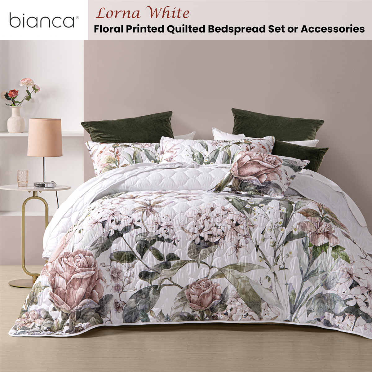 Bedspread - King - Floral - White