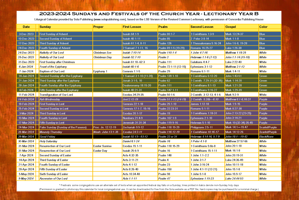 Church Calendar