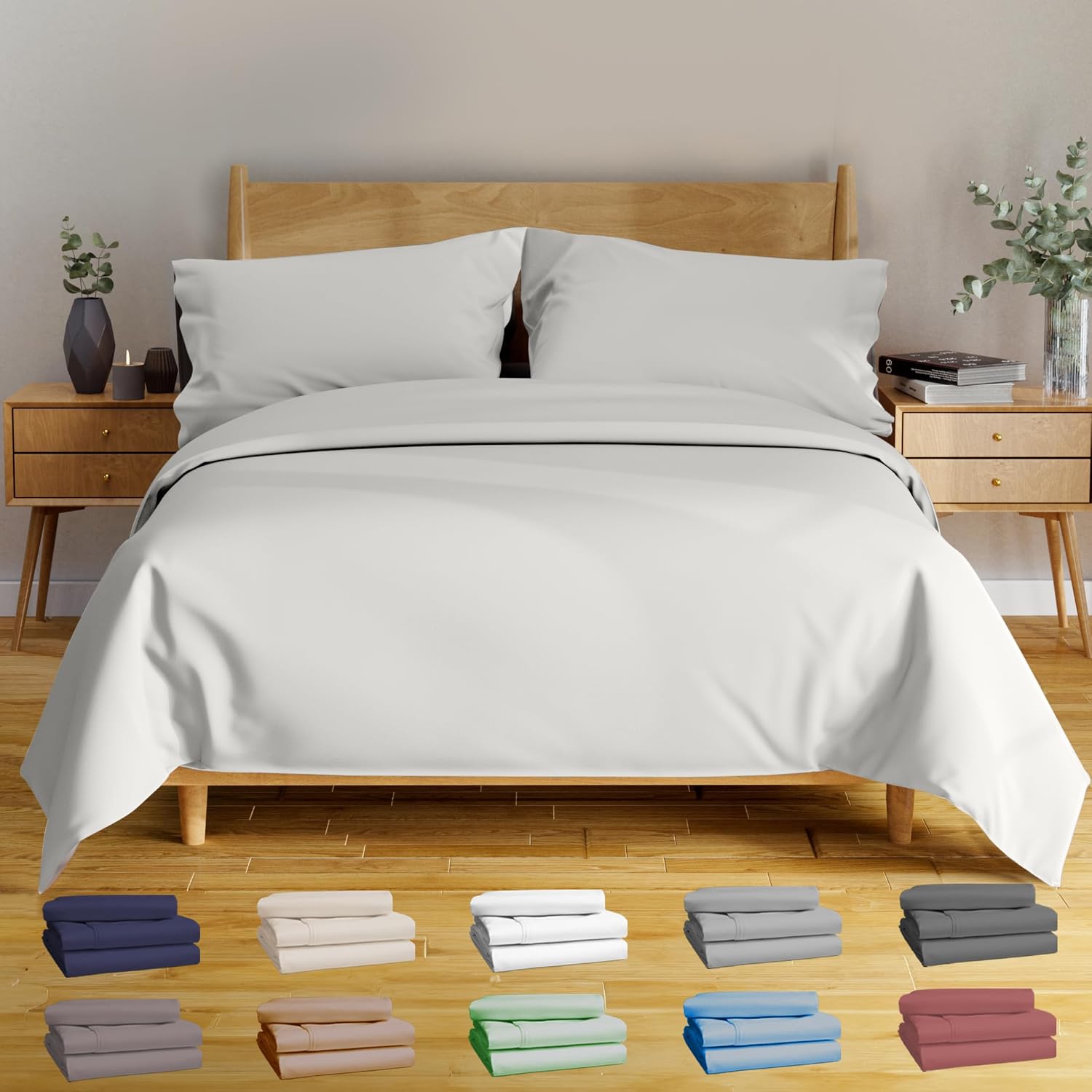Cooling Bed Sheets - Bamboo - Queen - White