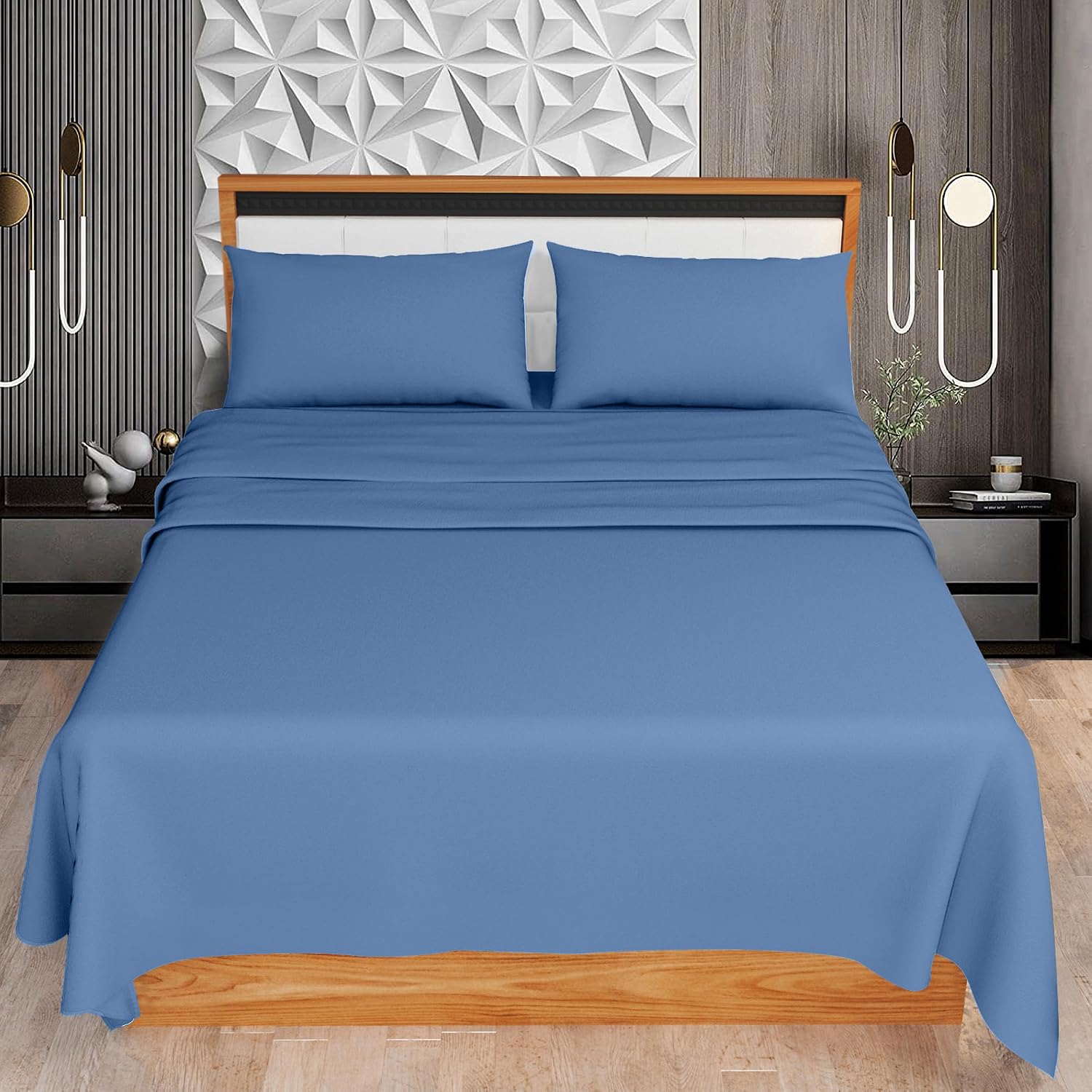 Cotton Bed Sheet Set - Double - 4 Piece - Blue