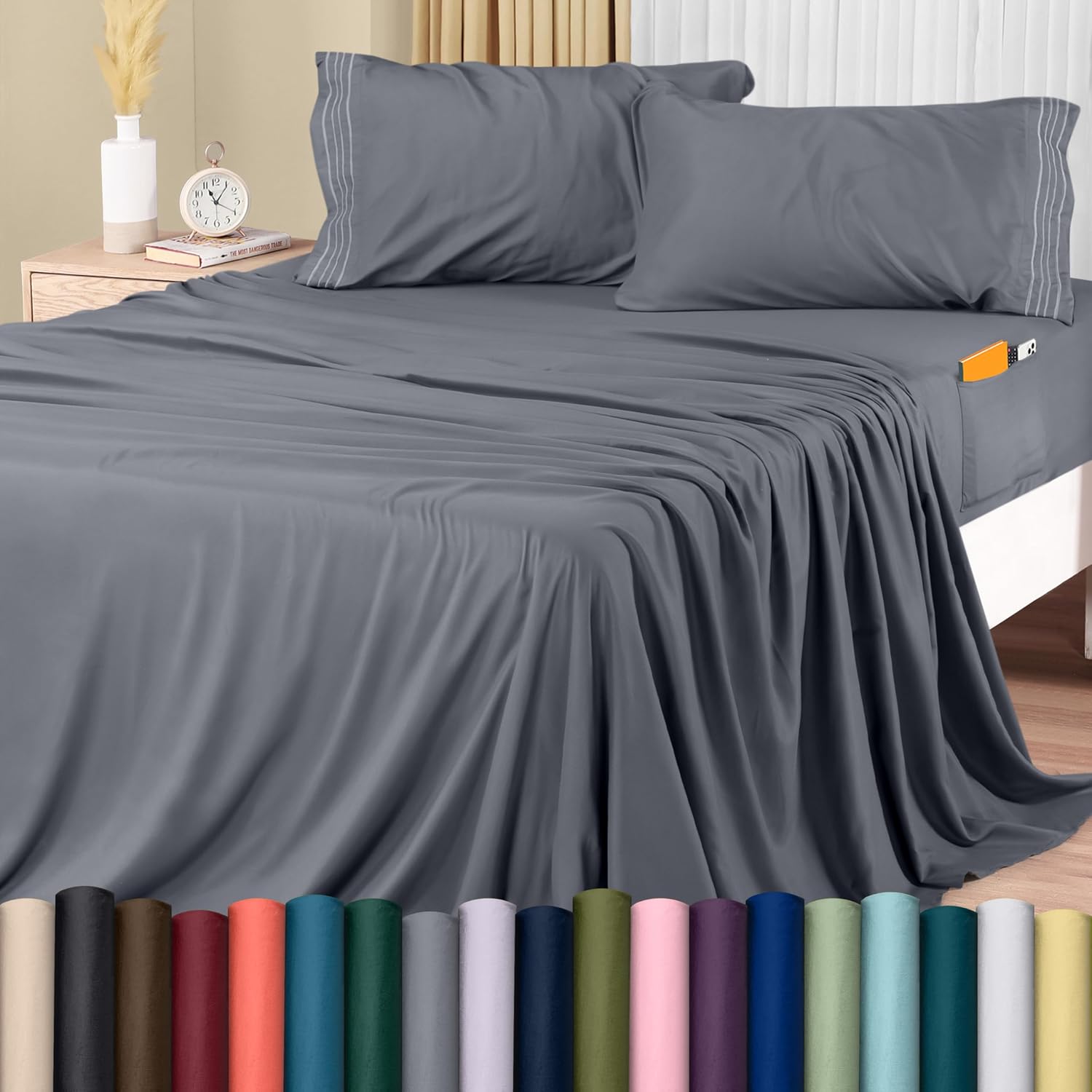 Cotton Bed Sheet Set - Double - 4 Piece - Gray