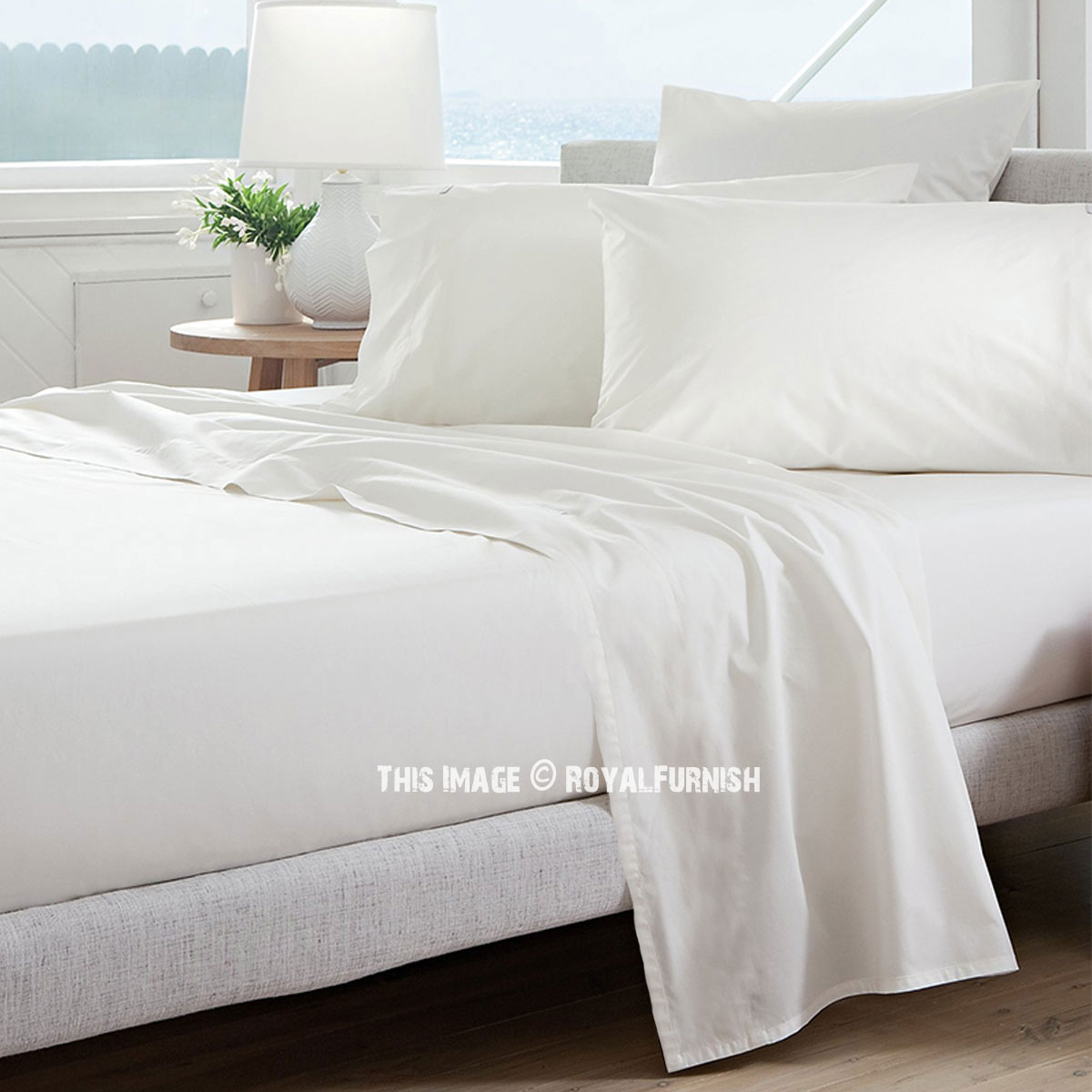 Cotton Bed Sheet Set - Double - 4 Piece - White