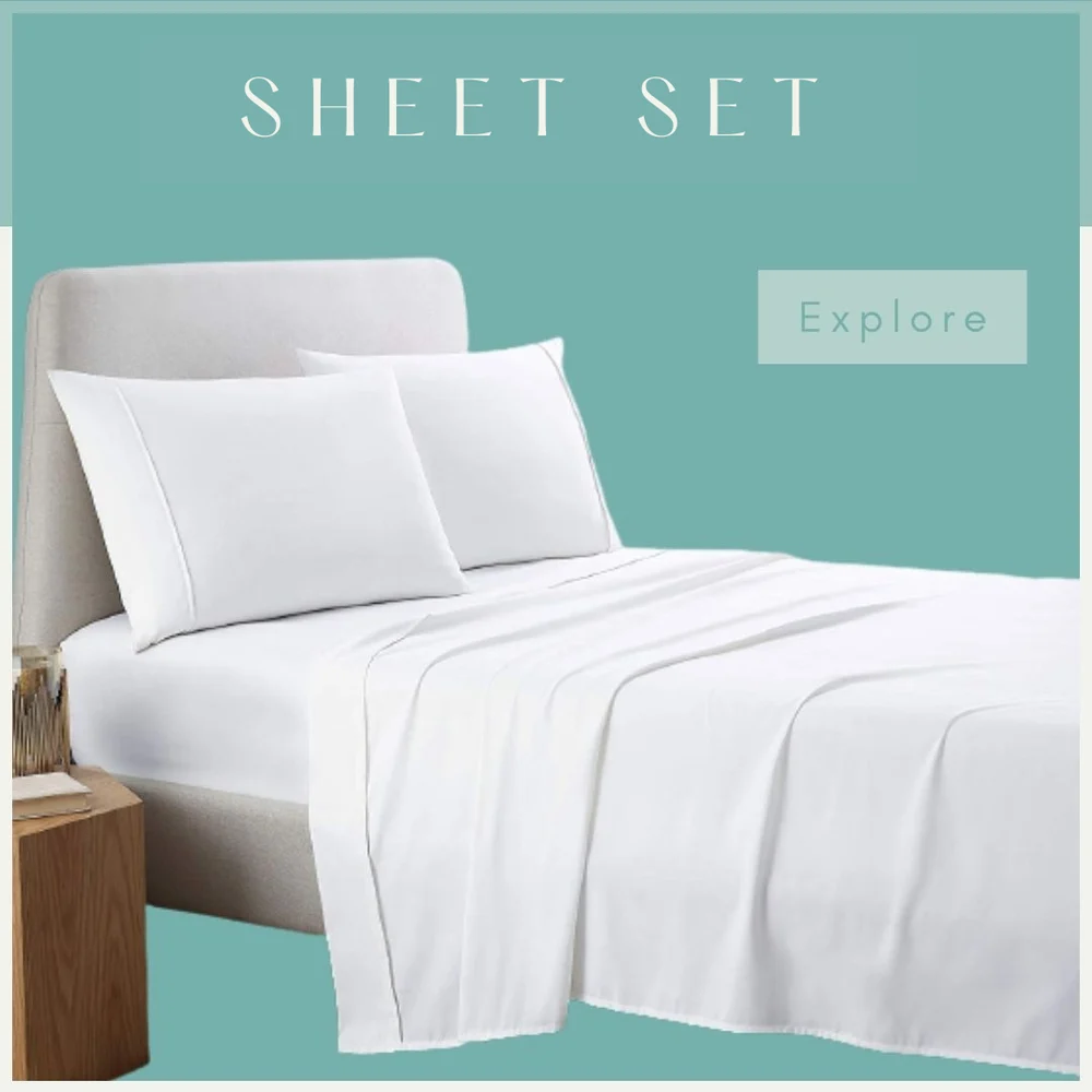 Cotton Bed Sheet Set - Double - 4 Piece - White