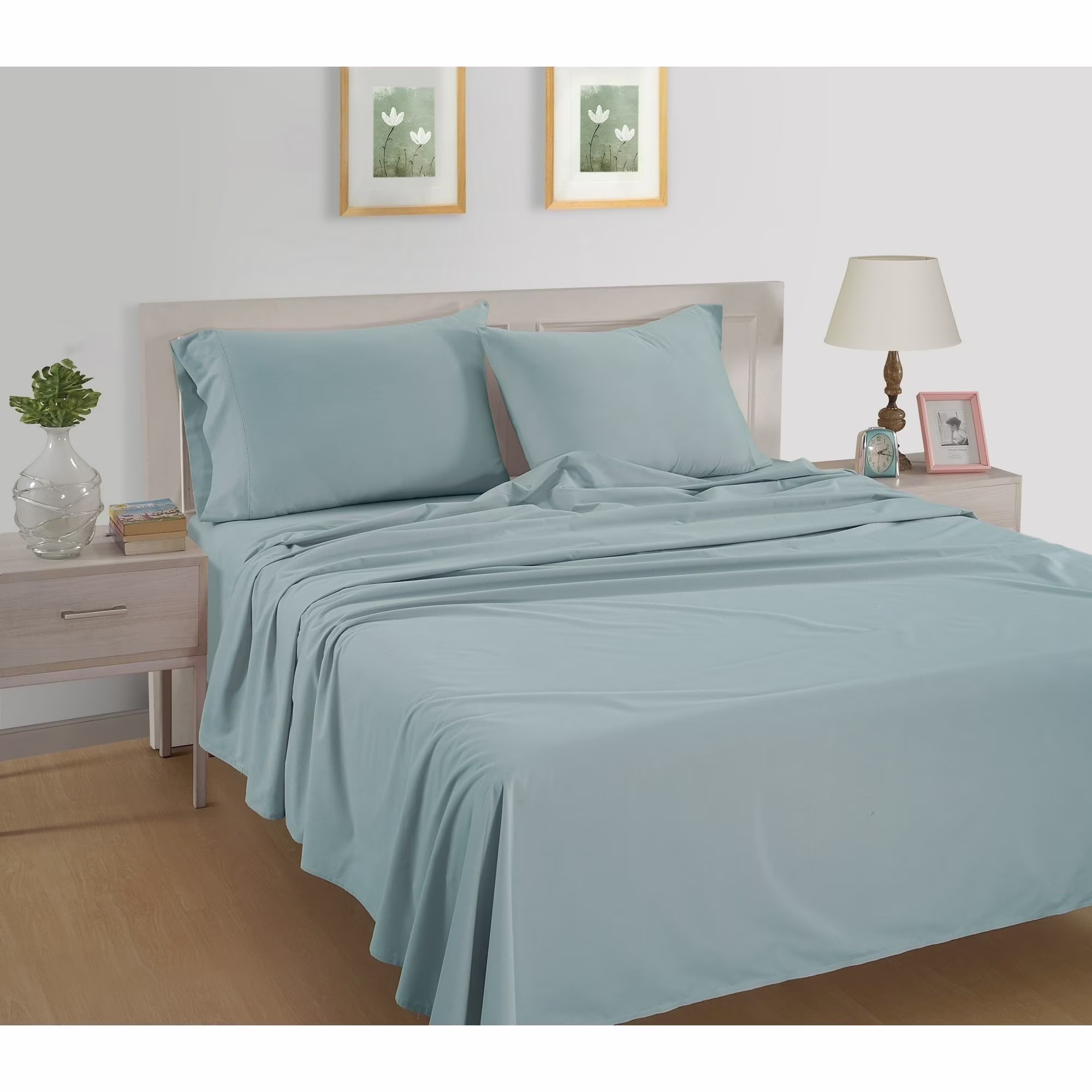 Cotton Bed Sheet Set - King - 4 Piece - Blue