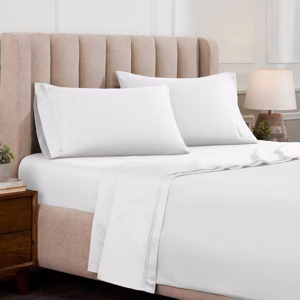Cotton Bed Sheet Set - King - 4 Piece - White