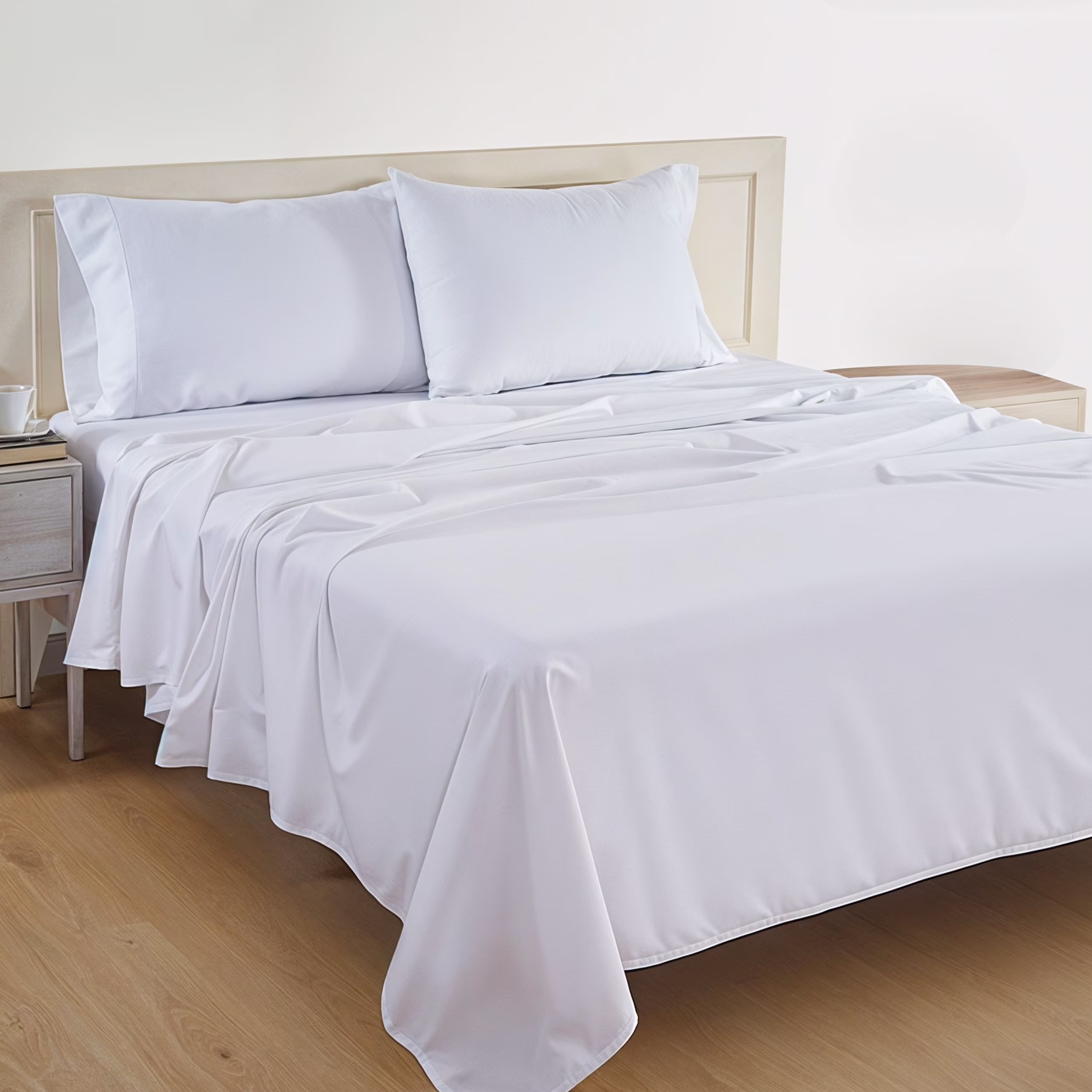 Cotton Bed Sheet Set - King - 4 Piece - White
