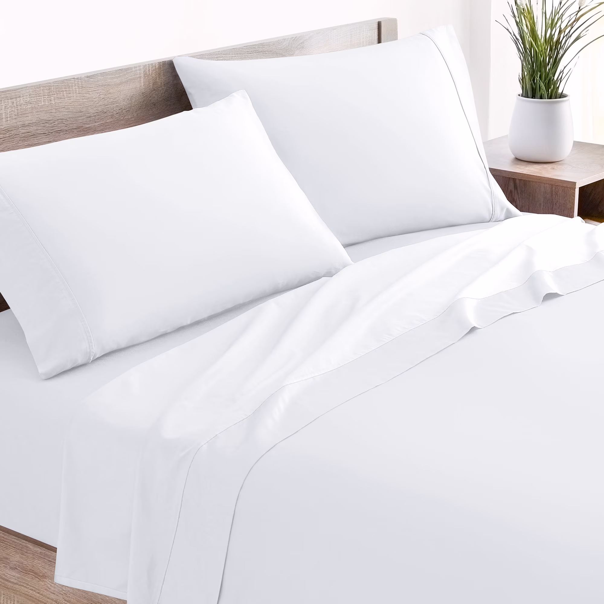 Cotton Bed Sheet Set - King - 4 Piece - White