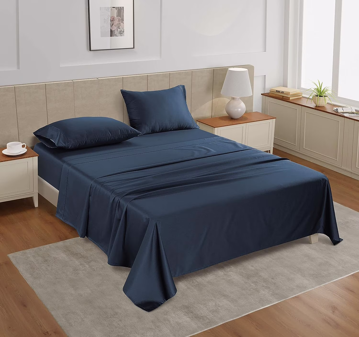 Cotton Bed Sheet Set - Queen - 4 Piece - Blue