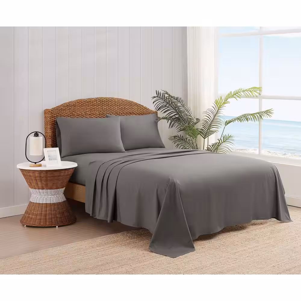 Cotton Bed Sheet Set - Queen - 4 Piece - Gray