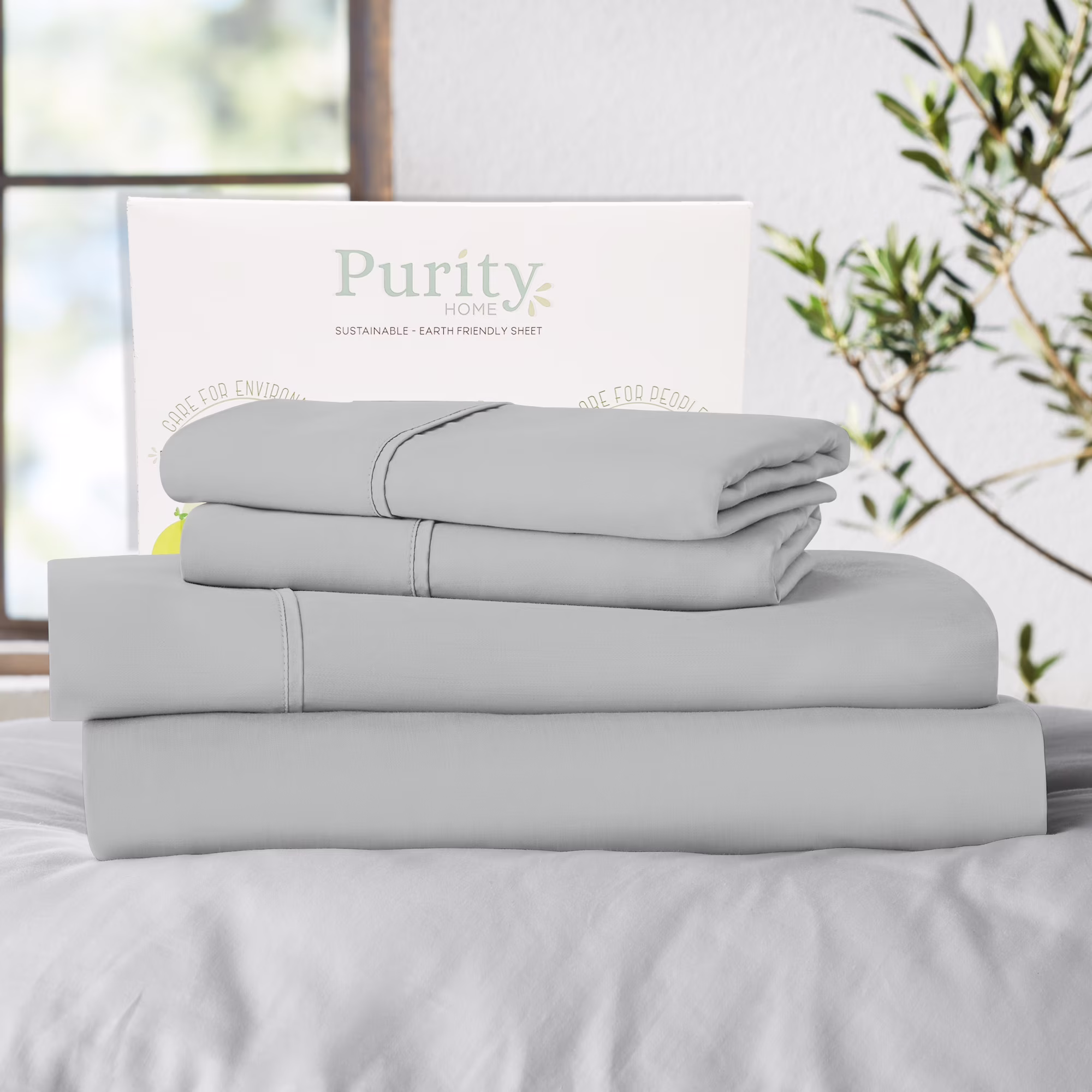 Cotton Bed Sheet Set - Queen - 4 Piece - Gray