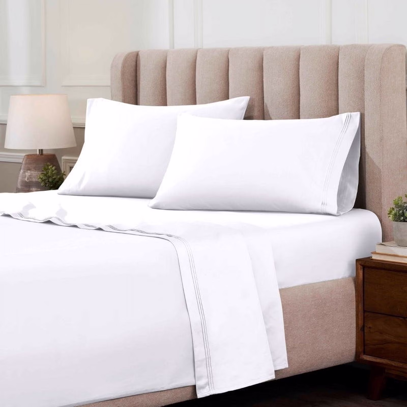 Cotton Bed Sheet Set - Queen - 4 Piece - White